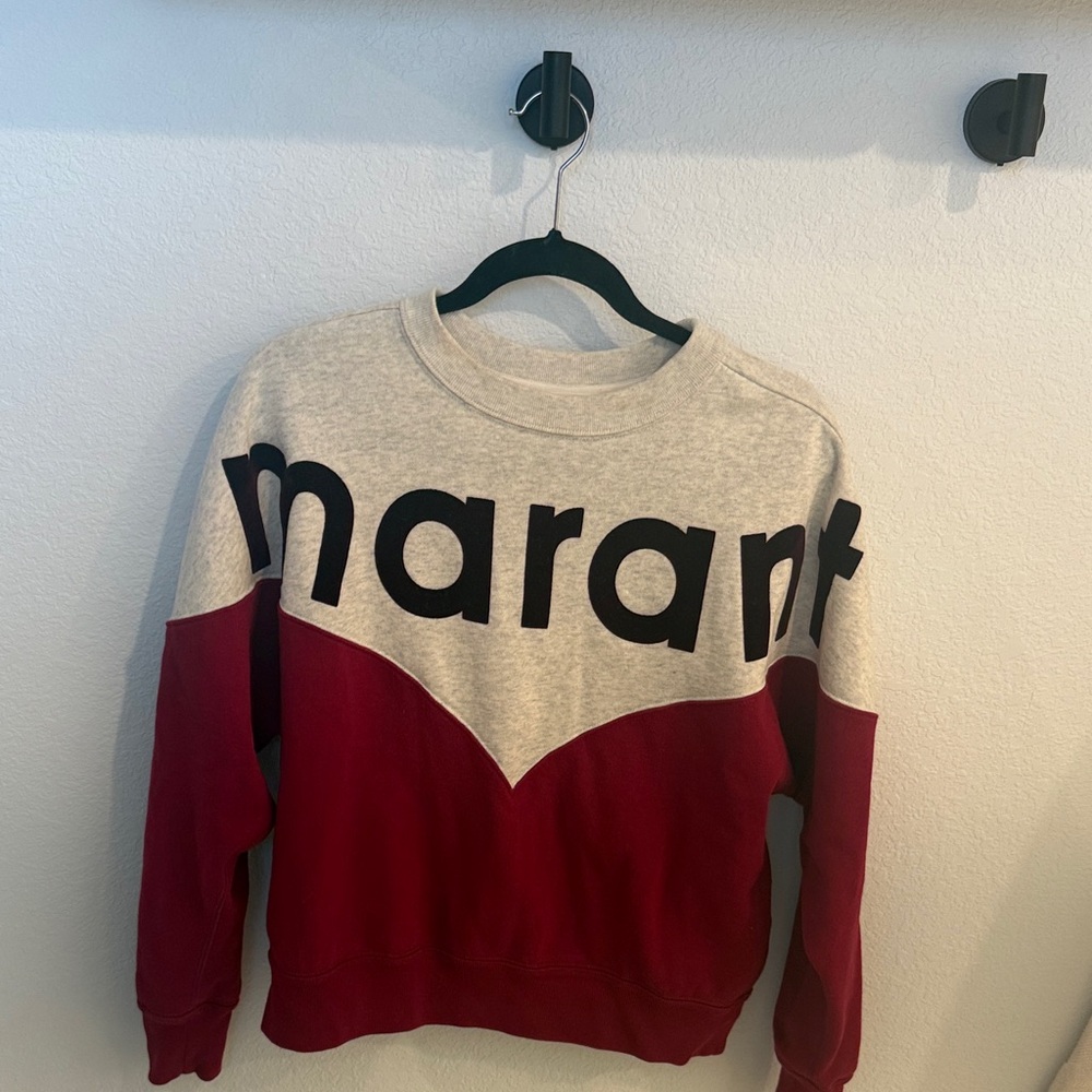 Isabel Marant Crewneck Sweatshirt in Cream and Red with Bold Logo